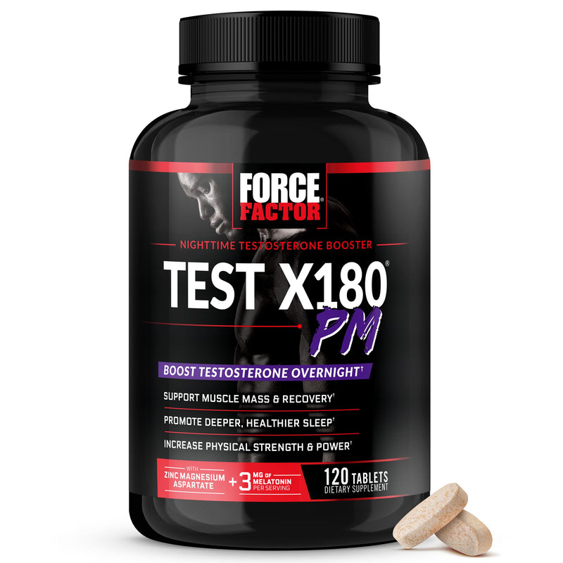 Force Factor Test X180 PM Testosterone Booster for Men, Overnight Testosterone Supplement to Build Muscle, Increase Strength, and Promote Deeper, Healthier Sleep and Recovery, 120 Tablets | Overnight Testosterone Supplement to Build Muscle, Increase St...