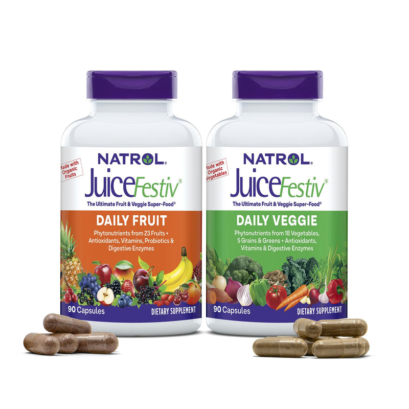 Natrol JuiceFestiv, Vitamins and Supplements for Nutrition & Well-Being, Antioxidants for Cellular Health, 90 Capsules (2-Count), Up to a 45 Day Supply Unflavored 90 Count (Pack of 2)