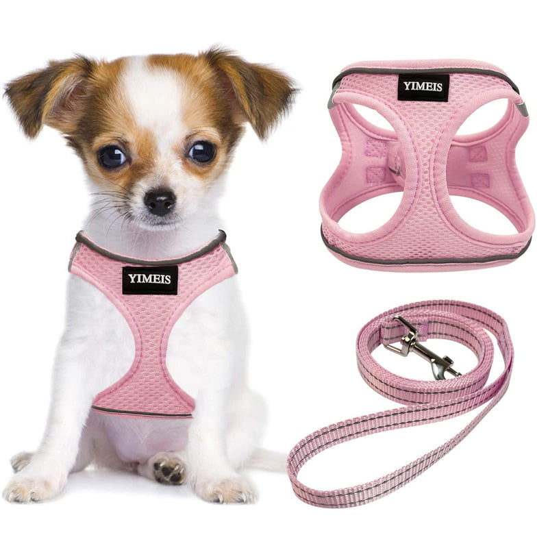 YIMEIS Dog Harness and Leash Set, No Pull Soft Mesh Pet Harness, Reflective Adjustable Puppy Vest for Small Medium Large Dogs, Cats (Pink, X-Small (Pack of 1) Pink X-Small (Pack of 1) - BeesActive Australia