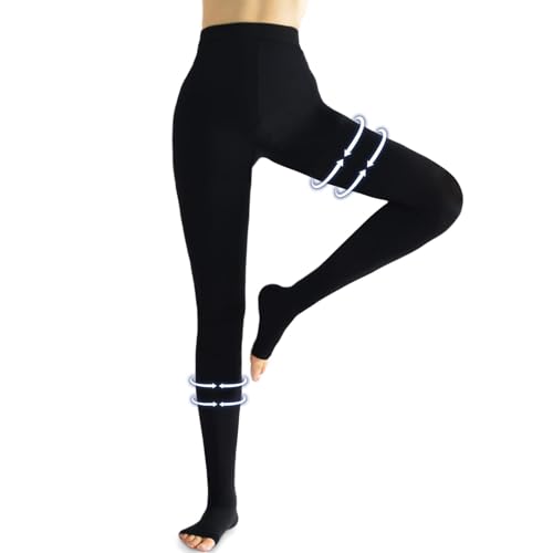 beister Compression Leggings, Medical 20-30 mmHg Open Toe Waist-High Tights Black X-Large