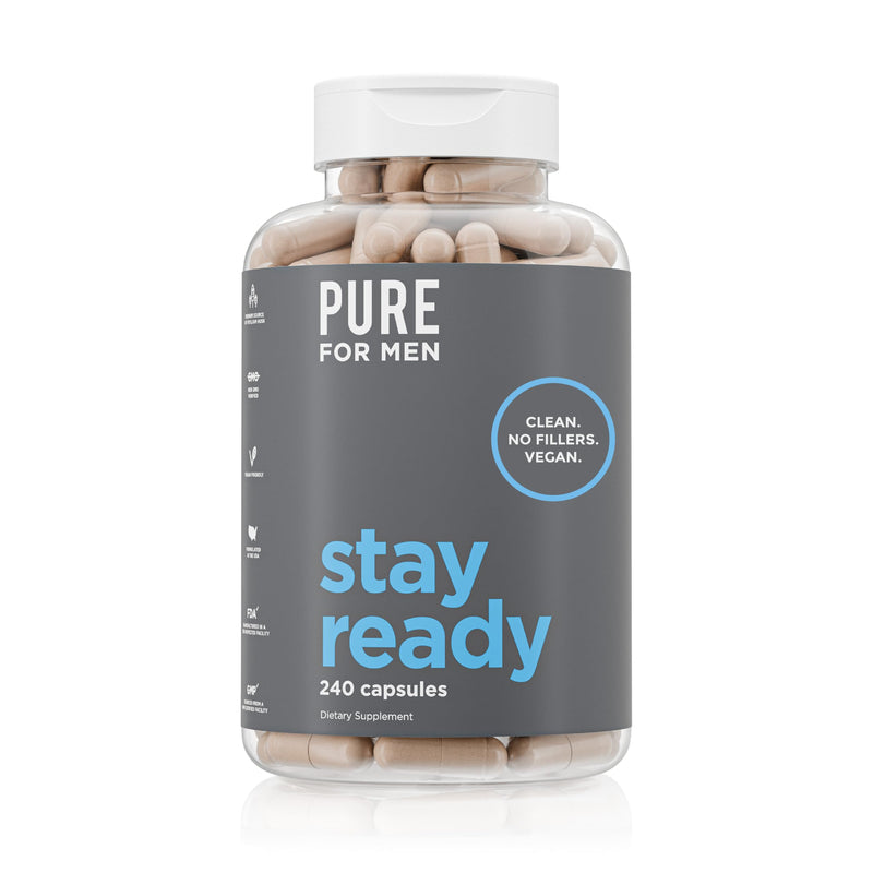 Pure for Men Stay Ready Fiber Supplement Psyllium Husk (240 Vegan Capsules) | Daily Fiber Pills for Men, Psyllium Husk, Aloe Vera, Chia & Flax, Digestive Regularity, Gut Health & Bloating Relief, Vegan 240 Count (Pack of 1)