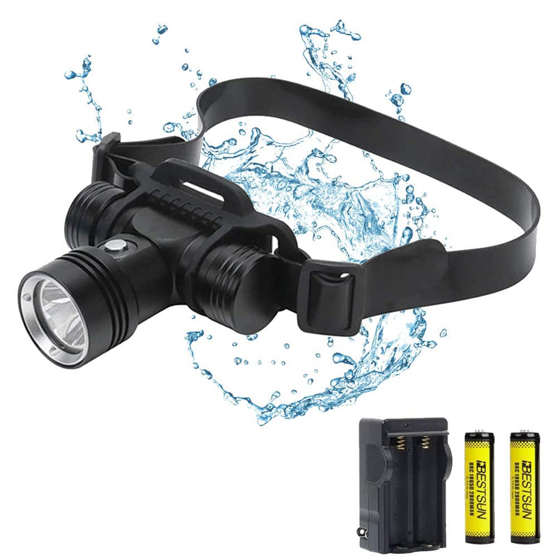 Diving Headlamp, Rechargeable Swimming Headlight Super Bright,IPX8 Waterproof headlamp 3 Modes,Underwater 100m Swimming Head Lamp for Divers Under Water Sports (A) A