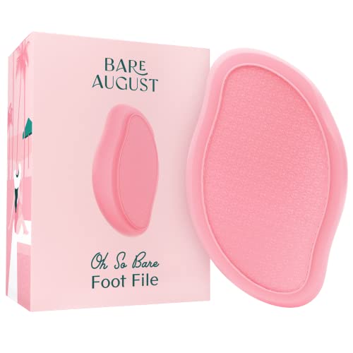 Bare August Glass Foot File Callus Remover- Heel Scraper & in Shower Foot Scrubber Dead Skin Remover - Pedicure Foot Buffer for Soft Feet Pink