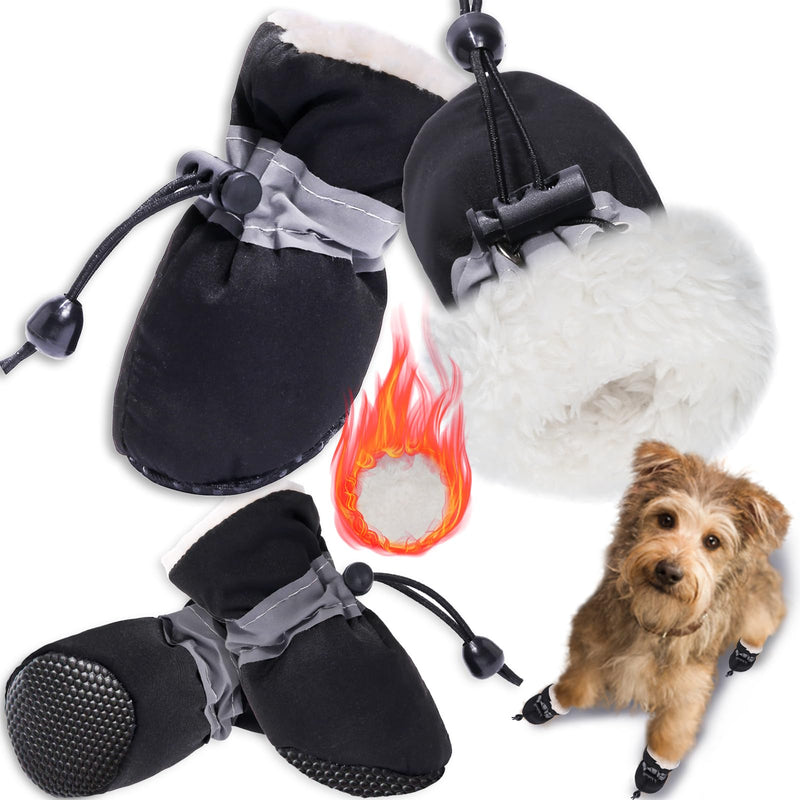 Dog Boots Dog Snow Boots for Winter Dogs Boots & Paw Protector Warm Dog Booties for Puppy with Reflective Strip Dog Shoes for Small Medium Size Dogs 4PCs Black Size4 Size 4: 1.57"(Width) - BeesActive Australia