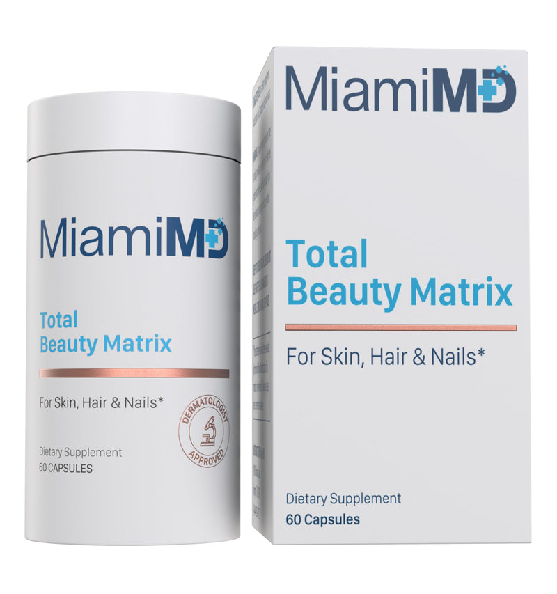 MiamiMD Total Beauty Matrix Collagen Supplements for Women - Collagen Capsules with Vitamin C for Hair, Skin and Nails - Cruelty Free - 60 Capsules 60 Count (Pack of 1)