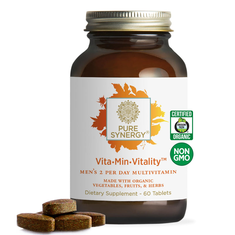 PURE SYNERGY Vita·Min·Vitality Multivitamin for Men (60 Tablets) | Men's Daily Multivitamin, Made with Organic Whole Foods, For Energy, Stress, & Immune Support