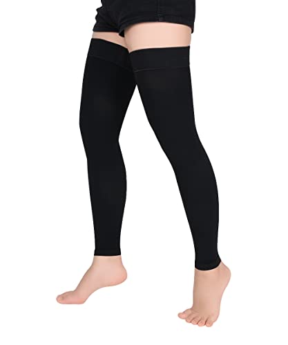 Medical Thigh High Compression Stockings 20-30 mmHg for Women & Men Firm Suppport Circulation with Silicone Dot 2-Footless Black Large