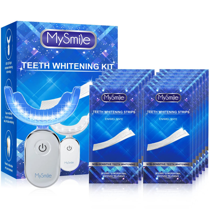MySmile Teeth Whitening Kit with led Light, 28X Teeth Whitening Strips for Teeth Sensitive, 10 Min Fast Whitening , Helps to Remove Stains from Coffee, Smoking, Wines(1Pcs Light + 14Sets Strips) 1 Count (Pack of 1) - BeesActive Australia