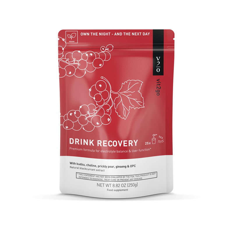 Drink Recovery Electrolytes Powder 250g with Vitamins, Vegan Electrolyte Packets for Hydration & Liver Detox, Blackcurrant Flavor (25 Portions) 8.2 Ounce (Pack of 1)