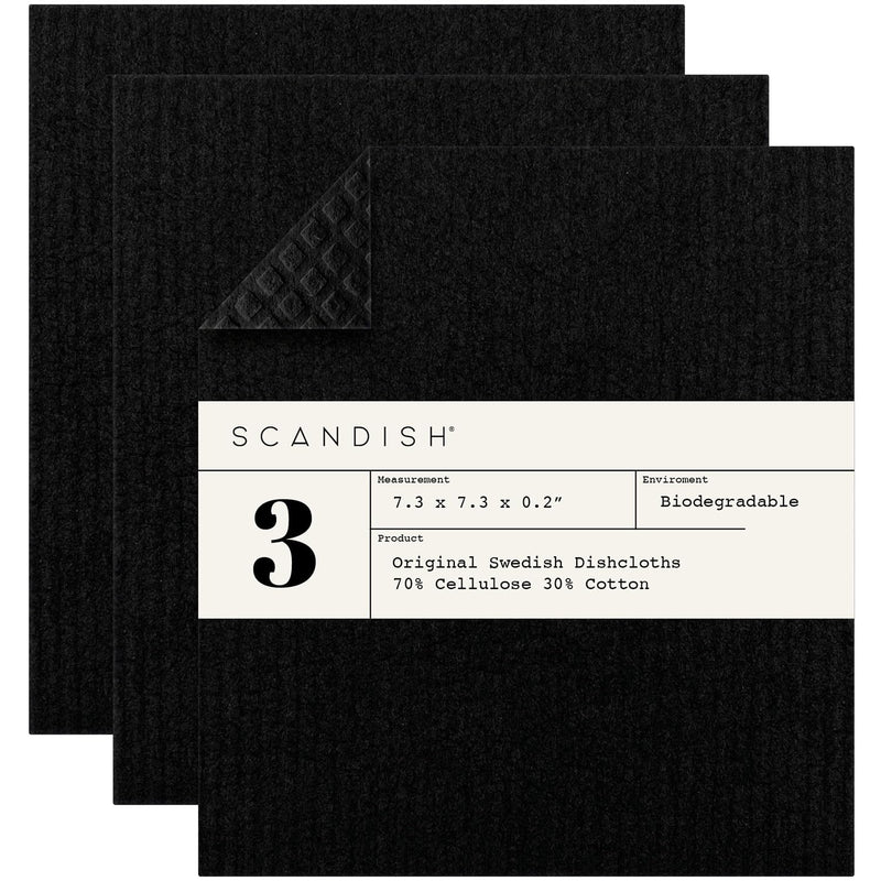 SCANDISH Black Swedish Dishcloths for Kitchen - Set of 3 Swedish Dish Cloths | Swedish Dish Towels Made in Sweden | Reusable, Compostable Black Dishcloths for Kitchen - BeesActive Australia