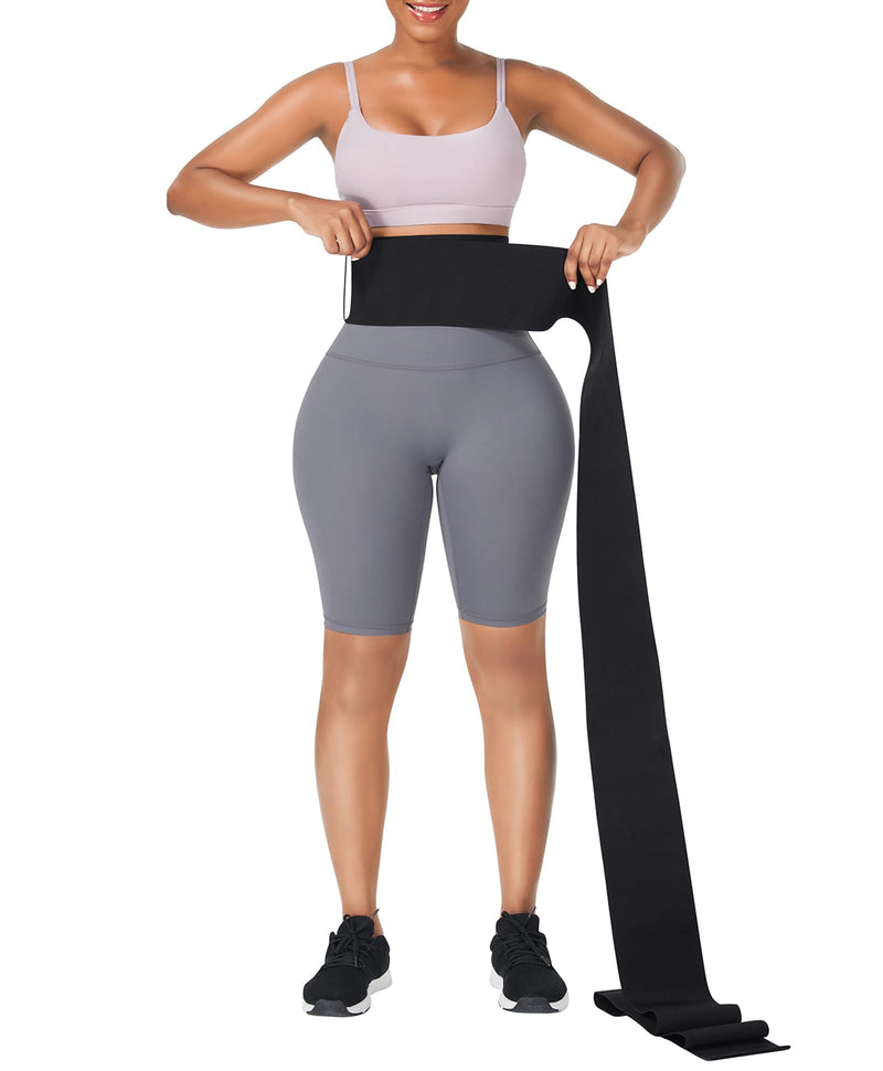FeelinGirl Waist Trainer for Women Bandage Wrap Trimmer Belt Long Torso Tummy Wraps Belly Body Shaper Waist Trimmer Belt Aa/Black - One Size