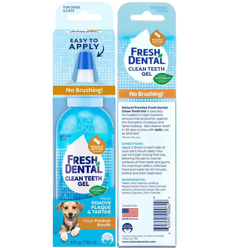 Fresh Dental No Brushing Clean Teeth Dental & Oral Care Peanut Butter Gel for Pets, 4oz - PawsPlanet Australia