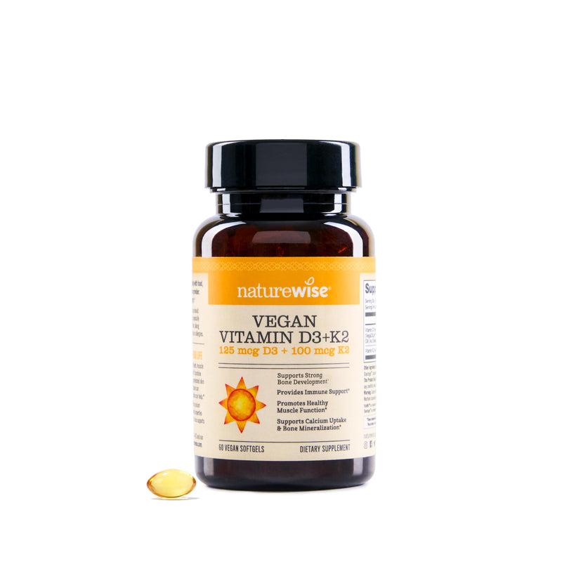 NatureWise Vegan Vitamin D3 K2 Supplement, 5000IU + 100mcg, 60 Softgels | High Absorption D3 & K2 - Organic Cold-Pressed Olive Oil - Immune & Bone Health Support - 2-Month Supply 60 Count (Pack of 1)