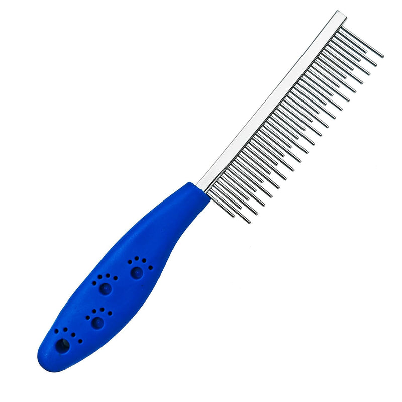 Long Hair Dog or Cat Comb Grooming with Short and Long Teeth Dematting Knots Tangles Remover Combs Detangler Tool Suitable for Dogs Cats Poodle HorseStainless Steel Pin Blue