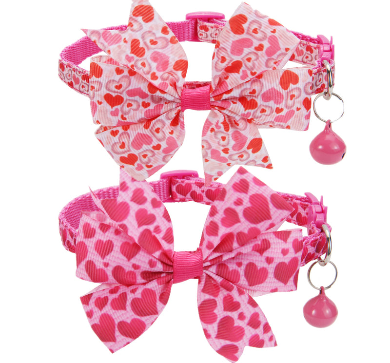 Valentines Day Cat Bow Tie Collar Adjustable Breakaway Collar with Bells, Heart Bowtie Kitten Collar - BeesActive Australia
