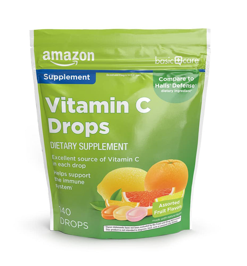 Amazon Basic Care Vitamin C Supplement Drops, Lemon, Orange & Grapefruit, 140 count (Previously SoundHealth) 140 Count (Pack of 1)