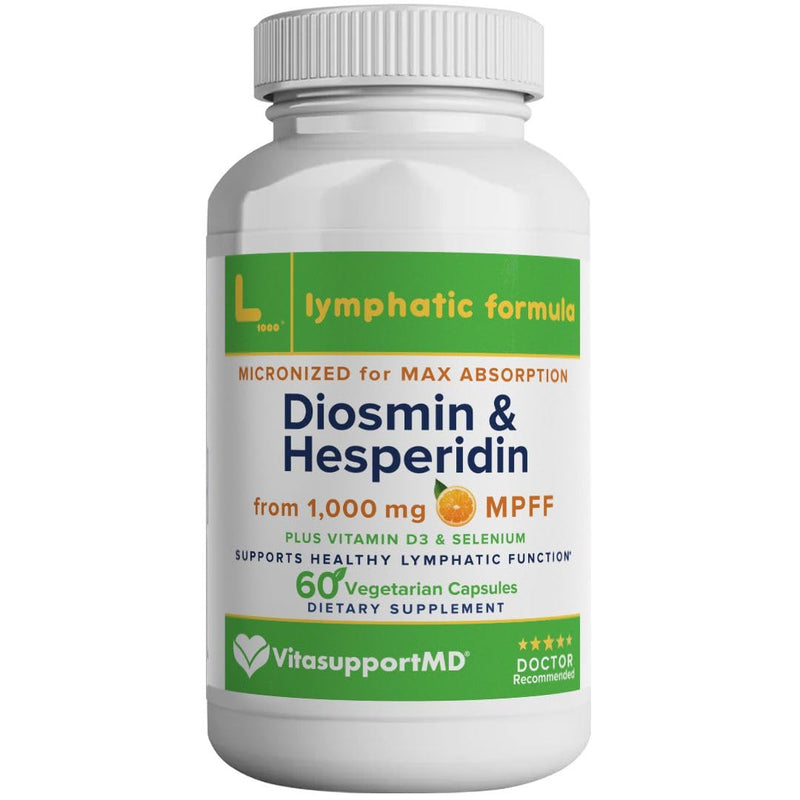 VITASUPPORTMD Lymphatic Formula, Diosmin Hesperidin 1000mg Lymphatic Drainage Supplement, Lymph System Detox, Selenium and Vitamin D3 for Immune Health, 60 Capsules 60 Count (Pack of 1)