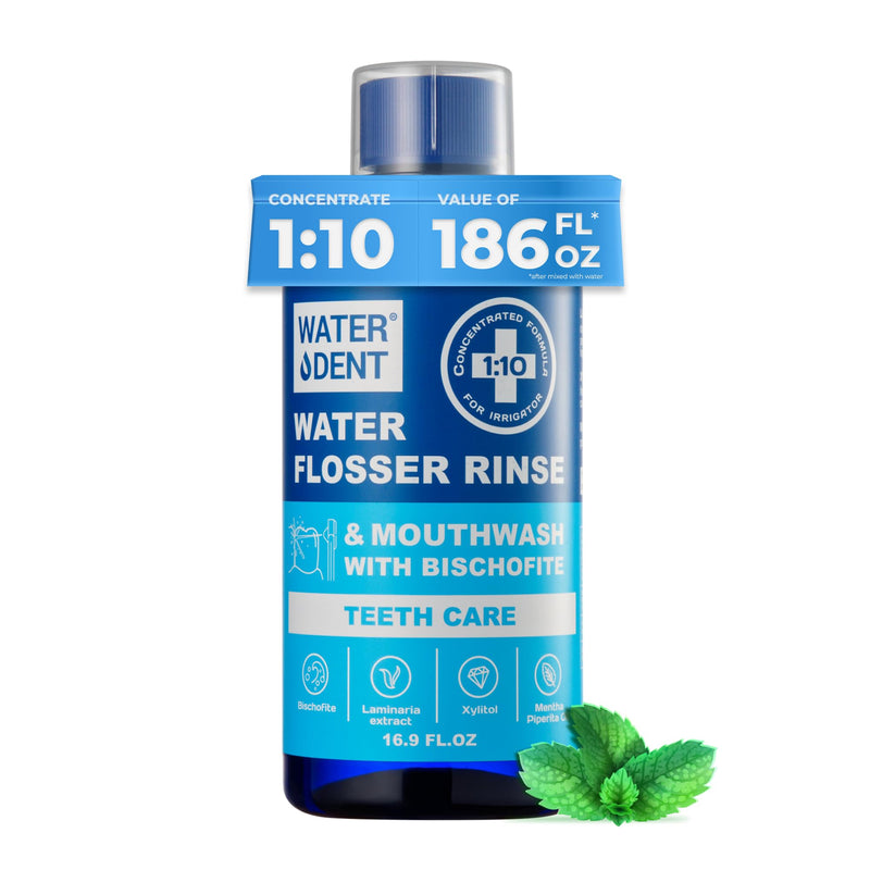 Concentrated Water flosser Rinse & Mouthwash | Add to Oral irrigator | Mint Flavor | When dilluted 186 fl.oz | Alcohol and Fluoride Free| Pack of 1 = 16.9 fl.oz WATER DENT 16.9 Fl Oz (Pack of 1) - BeesActive Australia