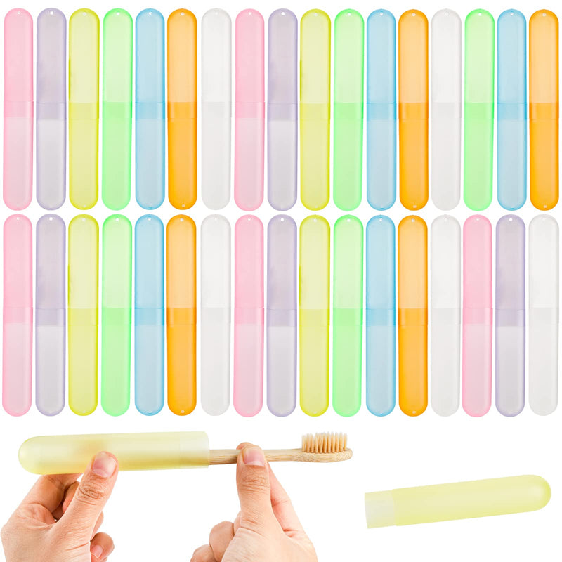 Hedume 35 Pieces Travel Toothbrush Case, 7 Colors Portable Plastic Dust-proof Breathable Toothbrush Holder for Travel, Camping, Home, School, Business