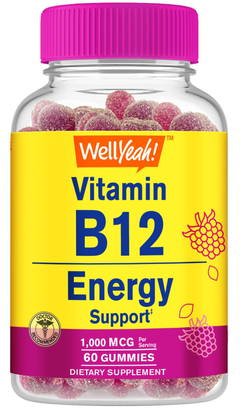 WellYeah Vitamin B12 1000mcg Gummies - for Energy, Mood, Metabolism and Immune System Support - Vegan Friendly and Gluten-Free, GMO Free and Doctor Recommended - 60 Gummies 60 Count (Pack of 1)
