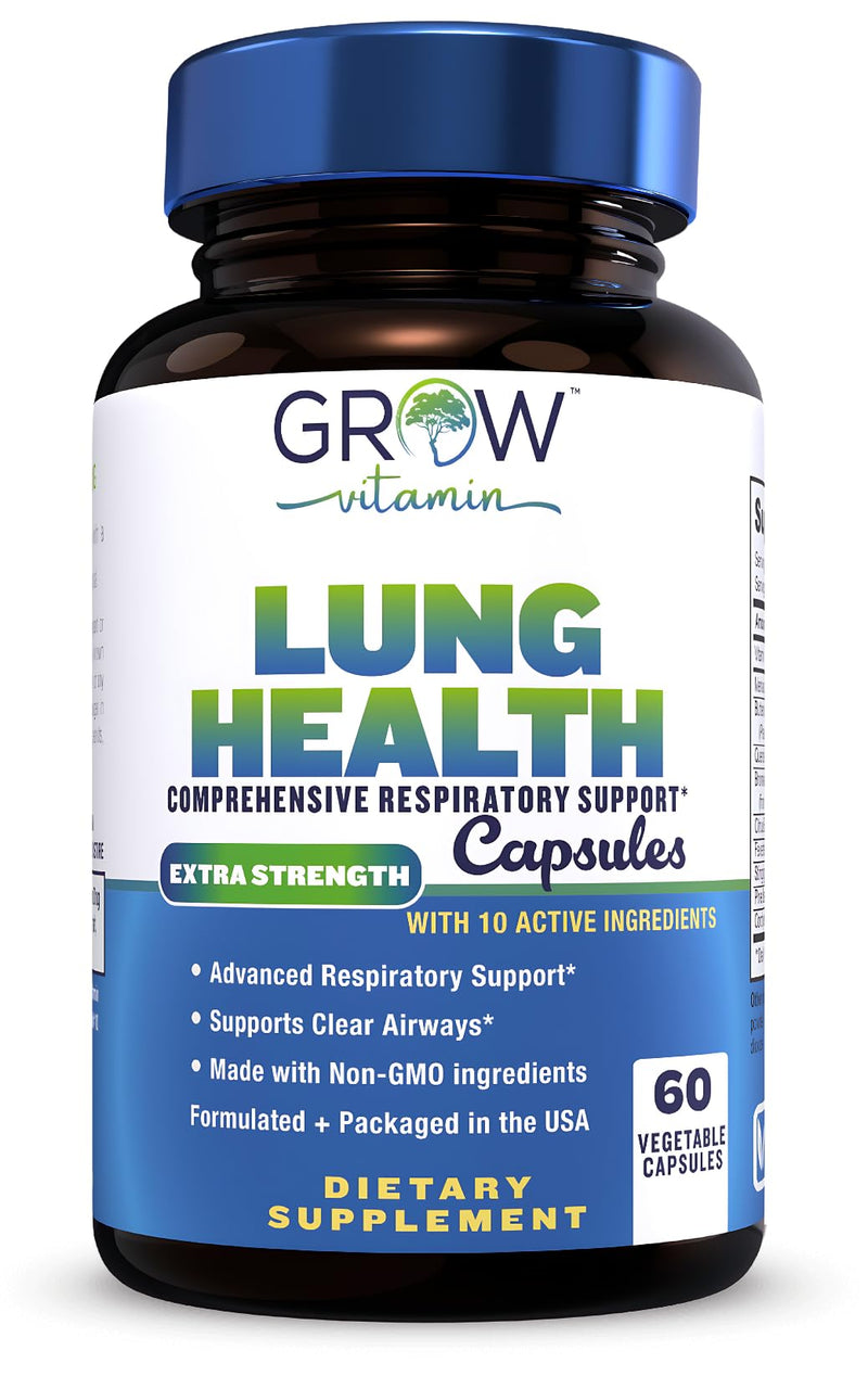 grow vitamin Lung Health, Respiratory Support Supplement, Lung Health Extra Strength Support, Lung Cleanse Formula with Vitamin C to Support Bronchial System, Breath Clear Airways - 60 Capsules