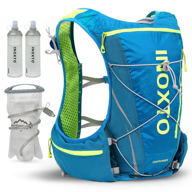 INOXTO Hydration Vest Backpack,Lightweight Water Running Vest Pack with 1.5L Water Bladder Bag Daypack for Hiking Trail Running Cycling Race Marathon for Women Men Blue（M-L）