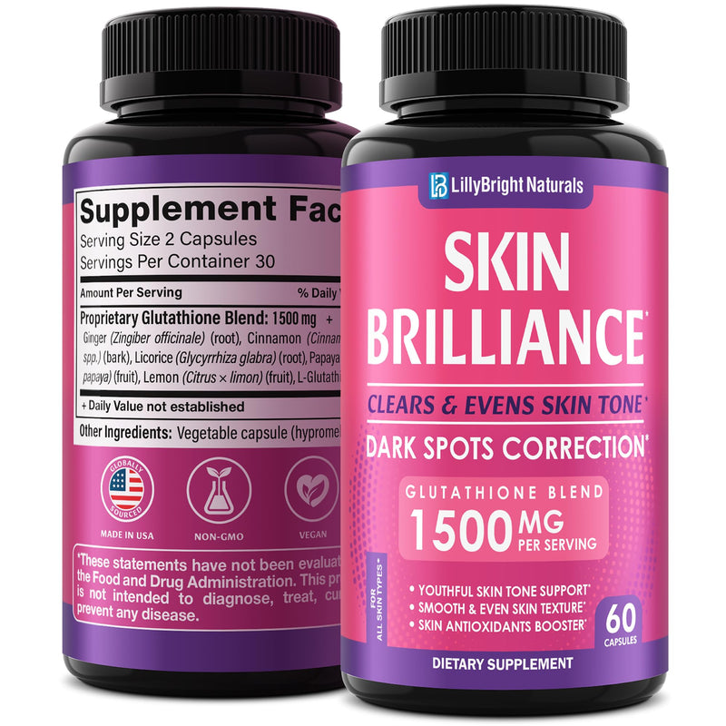 Glutathione Capsules - 1500mg Blend with L-Glutathione & Ginger, 60 caps | Beauty & Skin Support* Supplement - Supports Healthy & Radiant-Looking Skin*