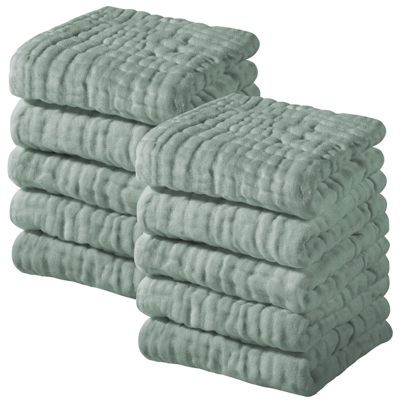 Yoofoss Muslin Baby Washcloths 100% Cotton Face Towels 10 Pack Wash Cloths for Baby 12x12in Soft and Absorbent Baby Wipes (Dark Green) Dark Green - BeesActive Australia