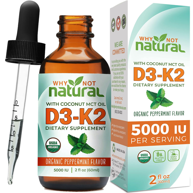 Why Not Natural Organic Vitamin D3 K2 (MK-7) Liquid Drops, 5000 IU of sublingual D3 with Coconut MCT Oil, for Strong Bones and Teeth, Heart and Immune Support - BeesActive Australia