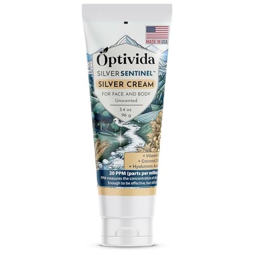 Optivida Nano Silver Skin Healing Cream - Skin Healing Ointment. Hydrating & Healing Topical Solution for Burns, Wounds, Scar, and Acne, Moisturizer Healing Cream 3.4 Fl Oz (Pack of 1)