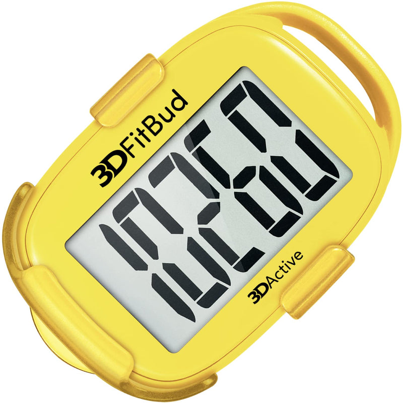 3DFitBud Simple Step Counter Walking 3D Pedometer by 3DActive with Clip, Lanyard Accurate Step Tracker Large Display, Easy to Use for Kids Men Women Adult Seniors Daily Step Tracking - A420S Yellow