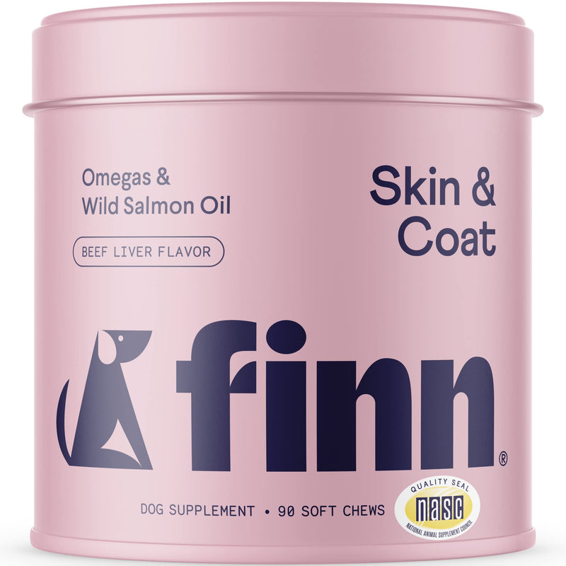 Finn Skin & Coat Salmon Oil Supplement for Dogs | Supports A Thick & Shiny Coat | Fish Oil from Wild Alaskan Salmon, Omega-3s, EPA & DHA, Biotin, & Zinc | 90 Soft Chews - PawsPlanet Australia