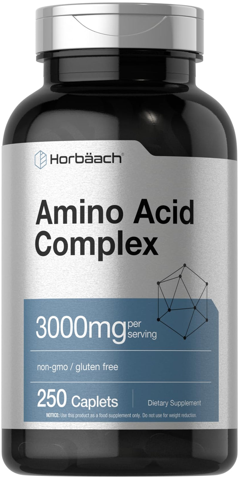 Horbäach Amino Acid Complex 3000mg | 250 Caplets | Non-GMO, Gluten Free Supplement 250 Count (Pack of 1)