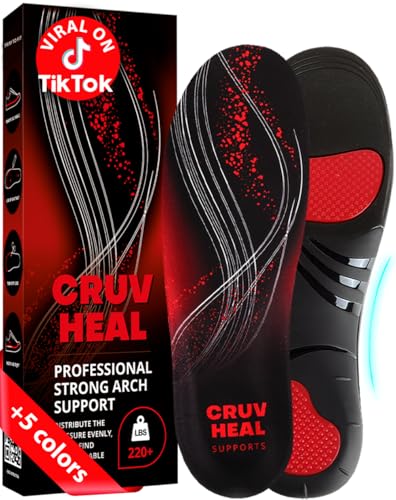 CRUVHEAL 220+ lbs Plantar Fasciitis Insoles Men High Arch Support Black, L 1 Pair-black L(Men 11-12.5/Women 12-13.5)