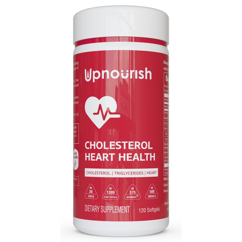 UpNourish Citrus Bergamot Cholesterol Supplement 120ct - Triglyceride Support with Plant Sterols, CoQ10, Omega 3, Olive Leaf Extract, Turmeric Curcumin, Black Garlic, Sterols and Stanols Supplement - BeesActive Australia