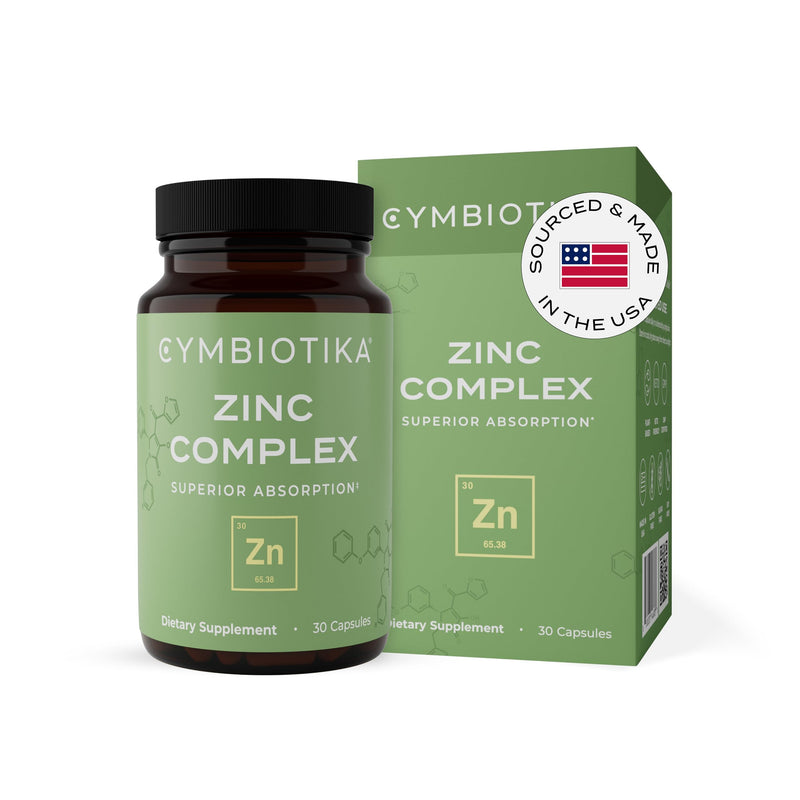 CYMBIOTIKA Zinc Complex, High Absorption Zinc Supplement with Copper, Including Zinc Picolinate, Zinc Monomethione, & Sucrosomial Zinc, Powerful Immune System Booster for Adults, Non-GMO, 30 Capsules - BeesActive Australia