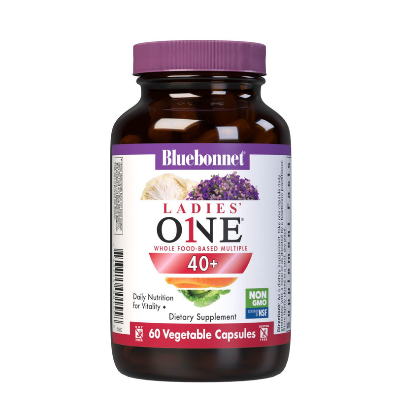 Bluebonnet Nutrition Ladies’ ONE 40+ Whole Food-Bed Multiple, Women Multivitamin for Women 40+, Soy-Free, Non-GMO, Gluten Free, 60 Vegetable Capsules, 60 Servings | Non-GMO, Kosher, Gluten-Free, Soy-Free