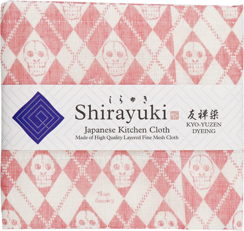 Shirayuki Japanese Kitchen Cloth KYO-YUZEN. Made Layered Fine Mesh Cloth. Dish Wipe, Table Wipe, Hand Wipe. Made in Japan (Pink, Happy Skull) Pink - BeesActive Australia