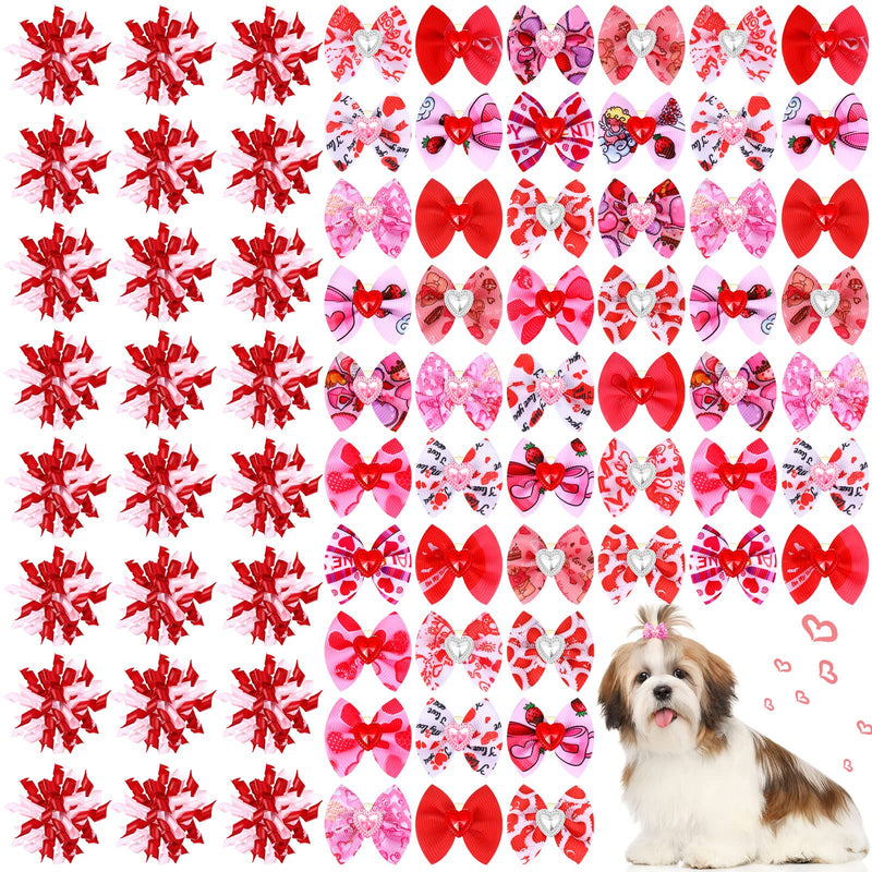 Weewooday 70 Pieces Dogs Hair Dog Bows with Rubber Band Dog Bowtie Pet Hair Accessories Puppy Bowknot Topknot Pet Grooming Bows for Independence Day Christmas Small Puppy Decor(Romantic Style) Romantic Style - BeesActive Australia