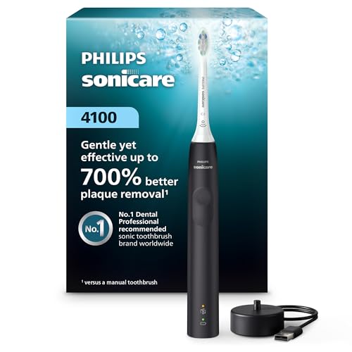 Philips Sonicare 4100 Rechargeable Electric Toothbrush, 1 Brush Head, Black 1 Count (Pack of 1)