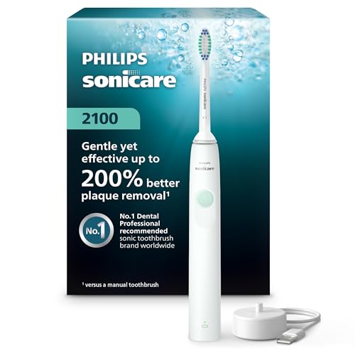PHILIPS Sonicare 2100 Rechargeable Electric Toothbrush, 1 Brush Head, White 1 Count (Pack of 1)
