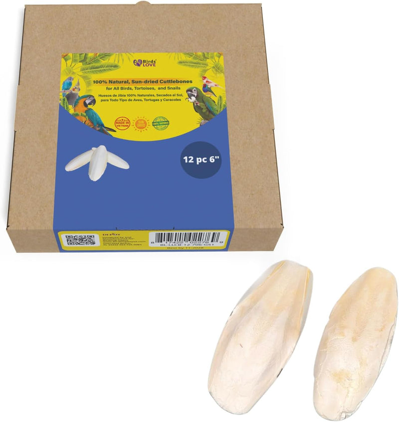 Birds LOVE Natural Cuttlebone - Premium Calcium & Trace Mineral Supplement for Avian Species, Tortoises, and Snails - Pure Cuttlefish Bones for Parakeets, Cockatiels & All Birds - 12 Pack of 5 .5-6" - BeesActive Australia