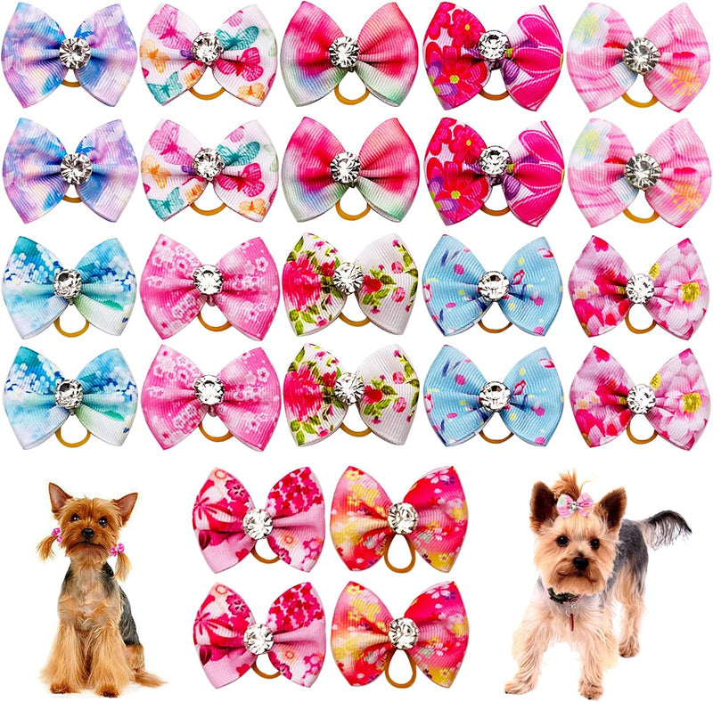 30PCS/15PAIRS Valentine's Day Dog Hair Bows with Rubber Bands Bowknot Top Knot Elastic Pink Red for Doggy Puppy Poodle Grooming Accessories Valentine's Day 30PCS - BeesActive Australia