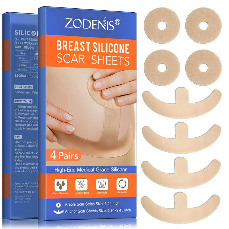 Silicone Scar Sheets for Breast - 8 Pack, Including 4 Areola Soft Strips & 4 Anchor Sheets - BeesActive Australia
