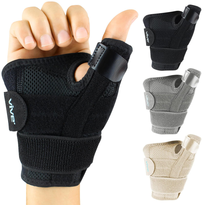 Vive Thumb & Wrist Brace for Right or Left Hand - Spica Splint Brace for Carpal Tunnel, Tendonitis, & Arthritis in Hands or Fingers - Compression Support for Women Men - Stabilizer Relief for Bowling Black Small