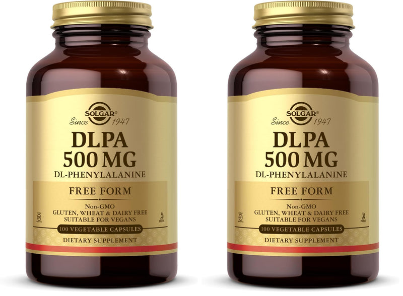 Solgar DLPA 500 mg, 100 Vegetable Capsules - Free Form DL-Phenylalanine - Supports Central Nervous System - Vegan, Gluten Free, Dairy Free, Kosher - 100 Servings (Pack of 2) 100 Count (Pack of 2)