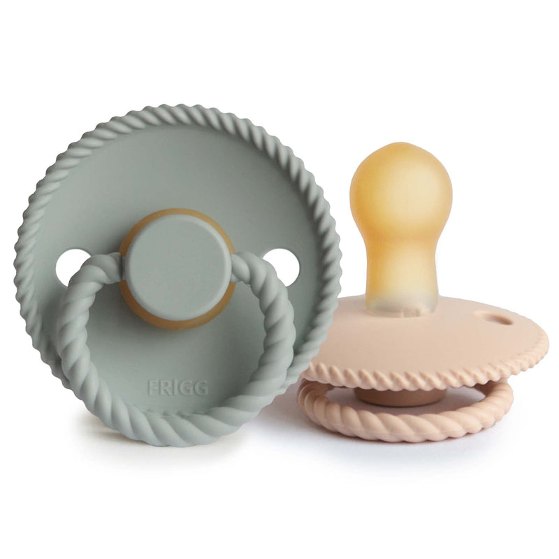 FRIGG Rope Natural Rubber Baby Pacifier | Made in Denmark | BPA-Free (Sage/Croissant, 0-6 Months) 0-6 Month Sage/Croissant - BeesActive Australia