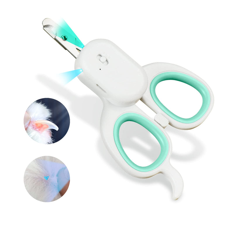 PAKEWAY Pet Nail Clipper with LED & -U-V Light, Cat Claw Trimmer with Ultra Bright LED Light for Nail Bloodline to Avoid Over Cutting, Sharp Angled Blade Grooming Tool for Dog Cat Rabbit Small Animals Suitable for Cats＆Dogs Green - BeesActive Australia