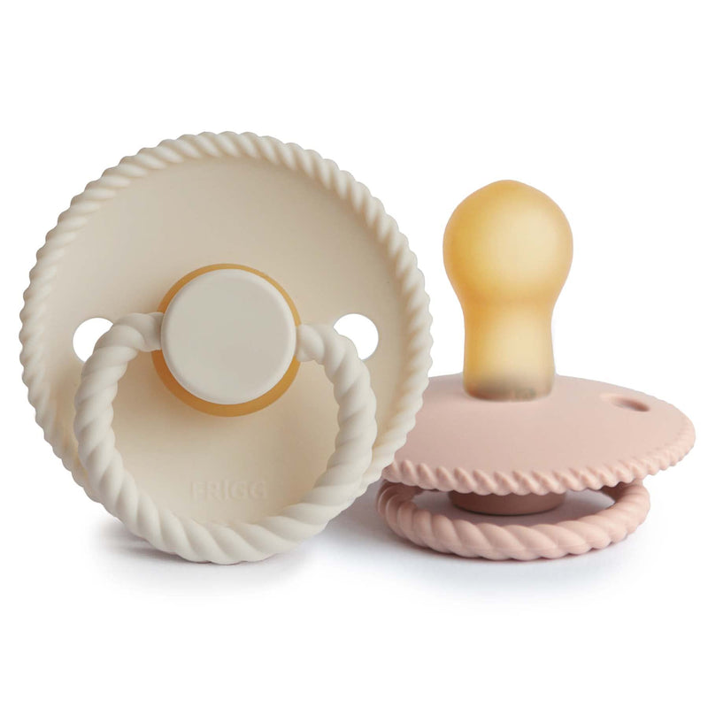FRIGG Rope Natural Rubber Baby Pacifier | Made in Denmark | BPA-Free (Blush/Cream, 0-6 Months) 0-6 Month Cream/Blush - BeesActive Australia