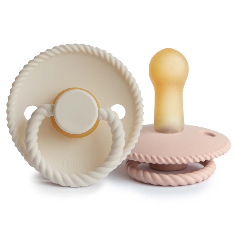 FRIGG Rope Natural Rubber Baby Pacifier | Made in Denmark | BPA-Free (Blush/Cream, 6-18 Months) 6-18 Month Cream/Blush - BeesActive Australia